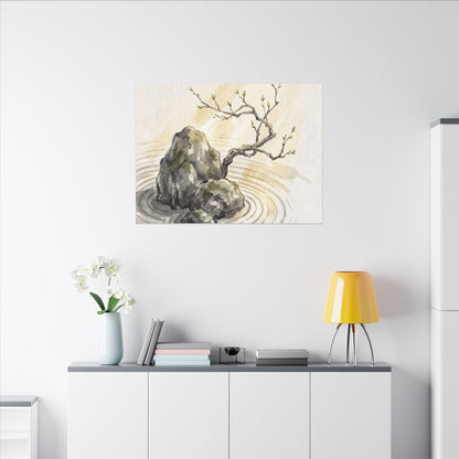 Serene Rock Garden Canvas Art - Sumi E Zen