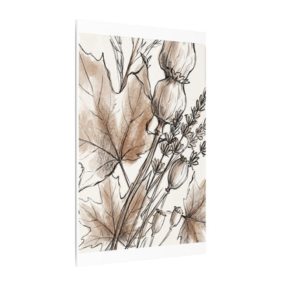 Neutral Dried Flowers Canvas Art - Minimal Line Japandi