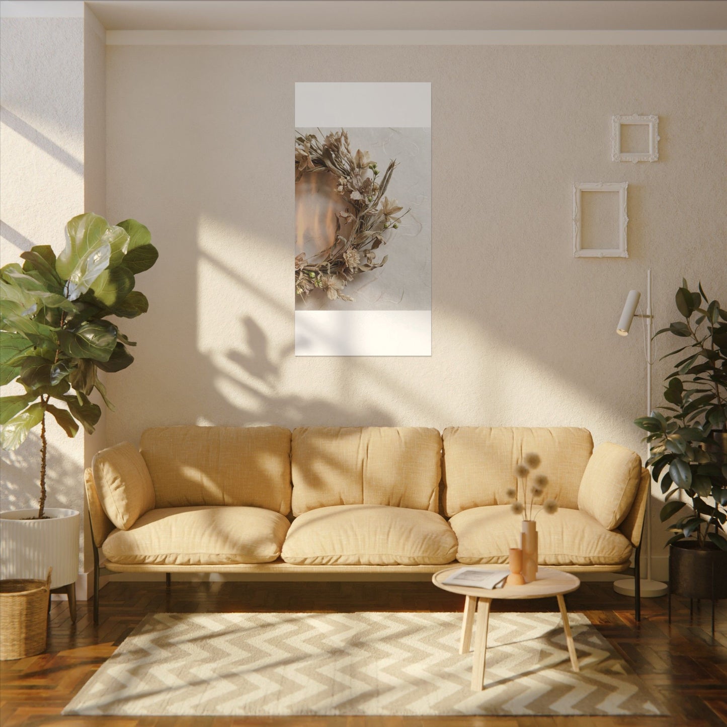 Dried Flowers Japanese Pattern Canvas Art | Neutral Japandi Art