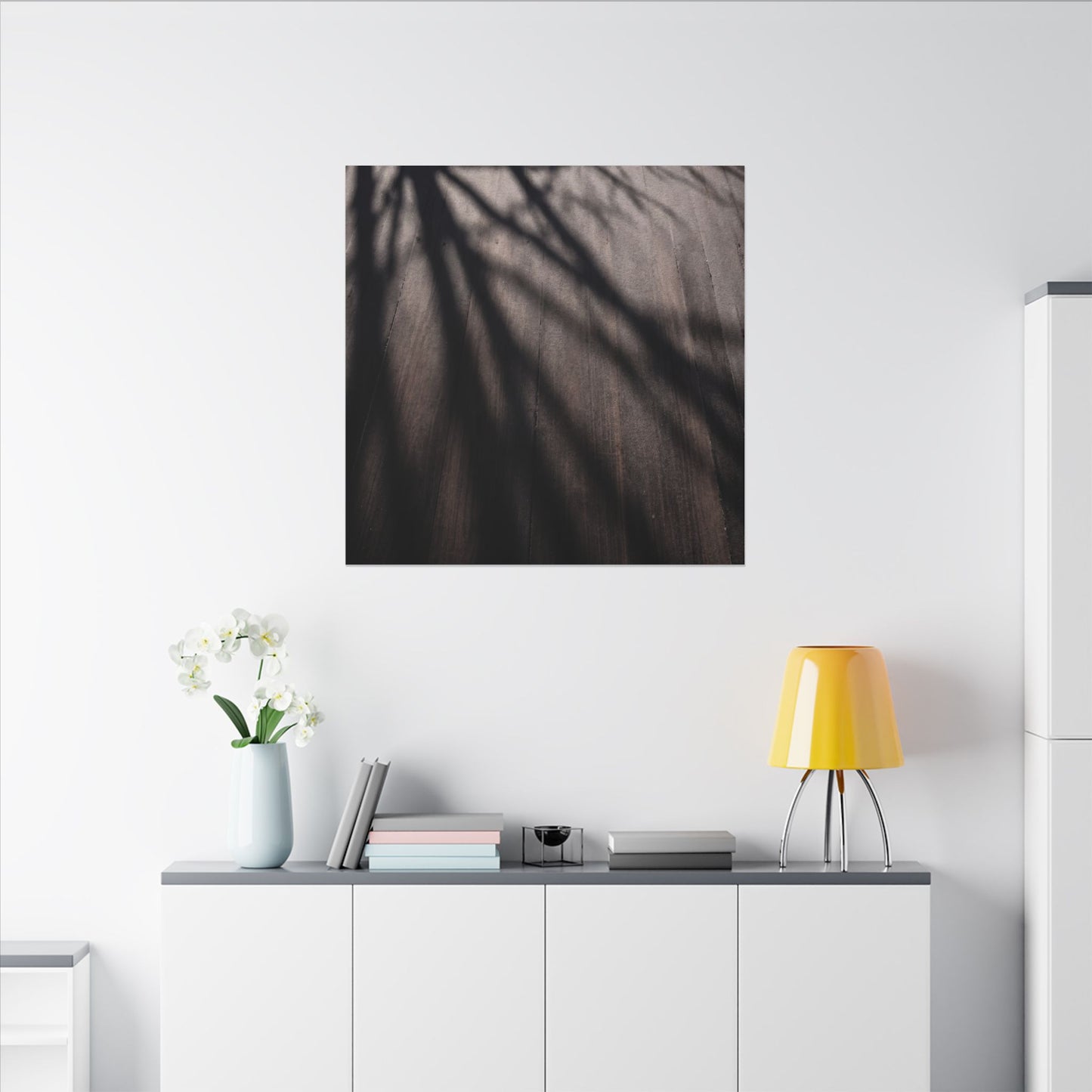 Dark Japandi Shadow Play in Dawn | Moody Minimal Canvas Art