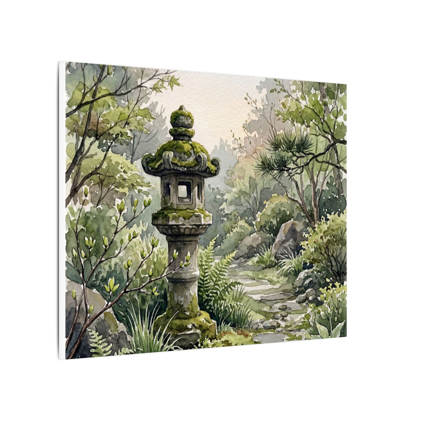 Neutral Stone Lantern Canvas Art - Watercolor Japandi