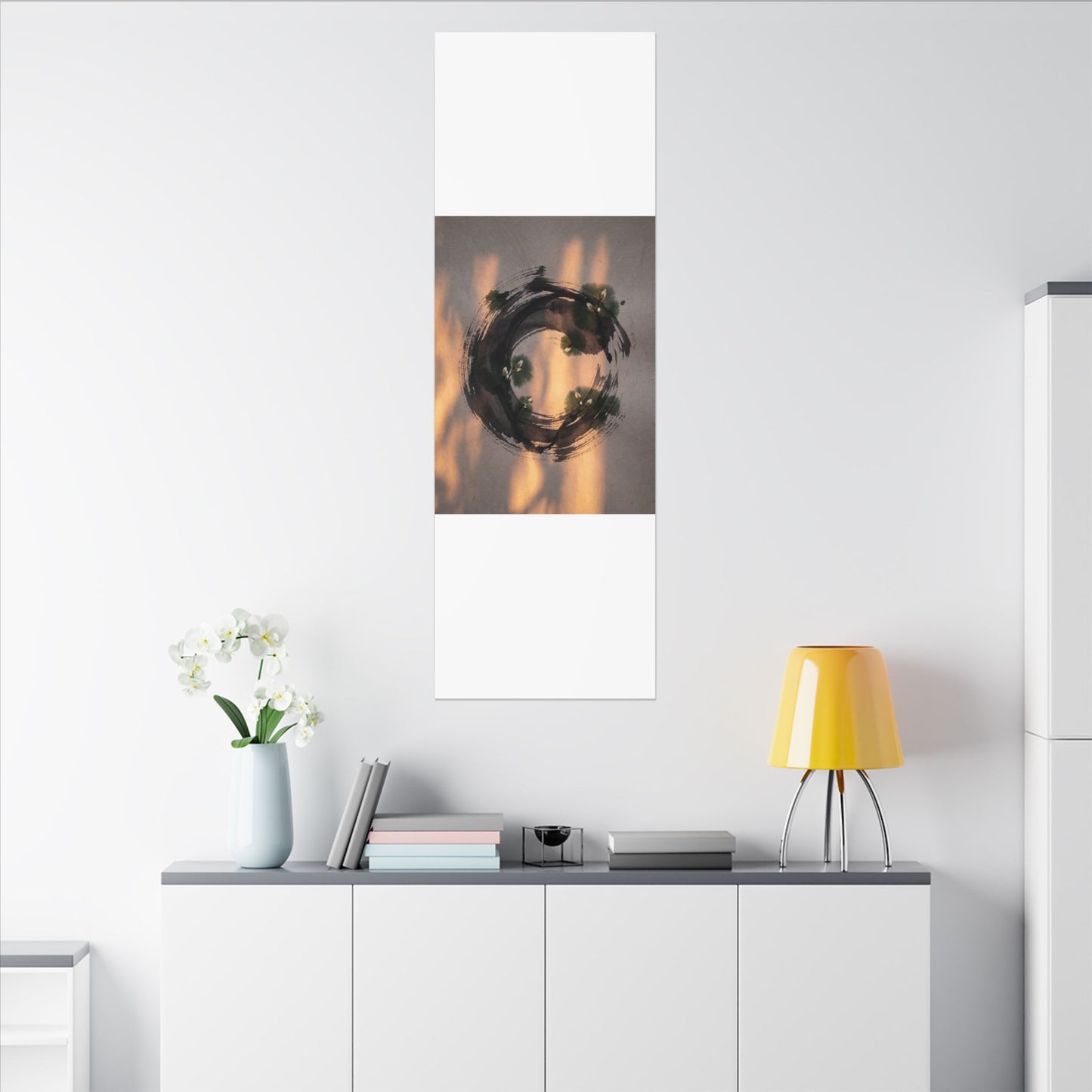 Ink Brushstroke Spring Canvas Art | Dark Japandi Bold Design
