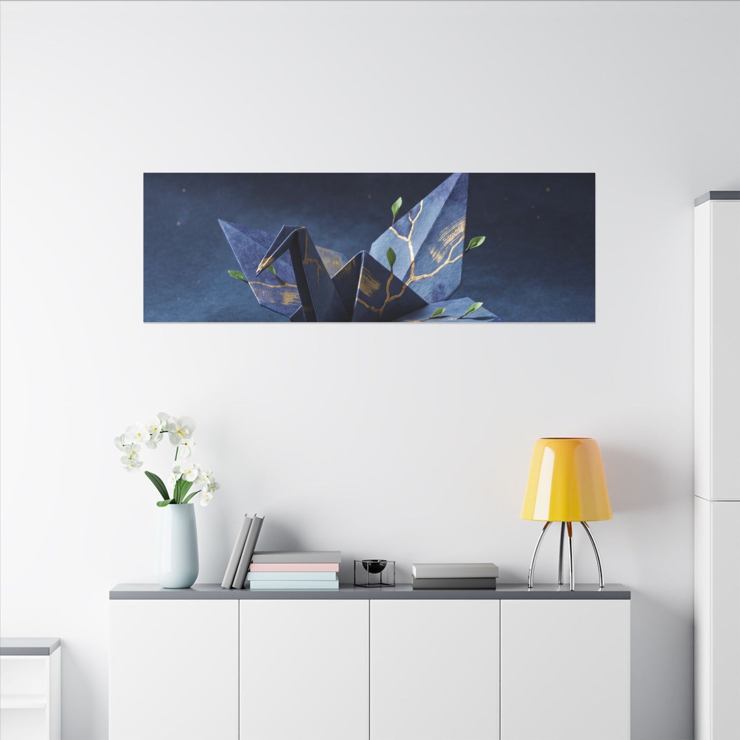 Kintsugi Paper Fold in Moonlight | Crackle Gold Canvas Art