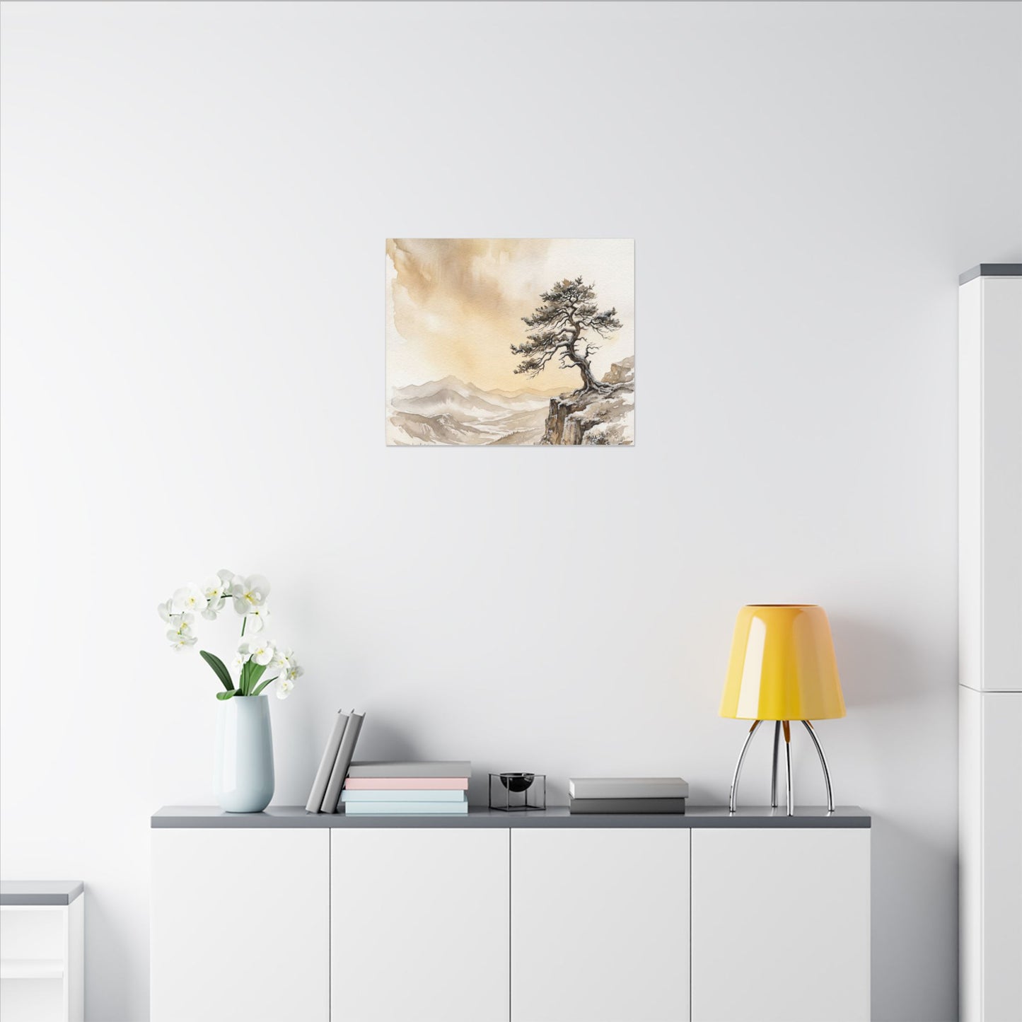Pine Tree Canvas Art | Winter Japandi Watercolor Art