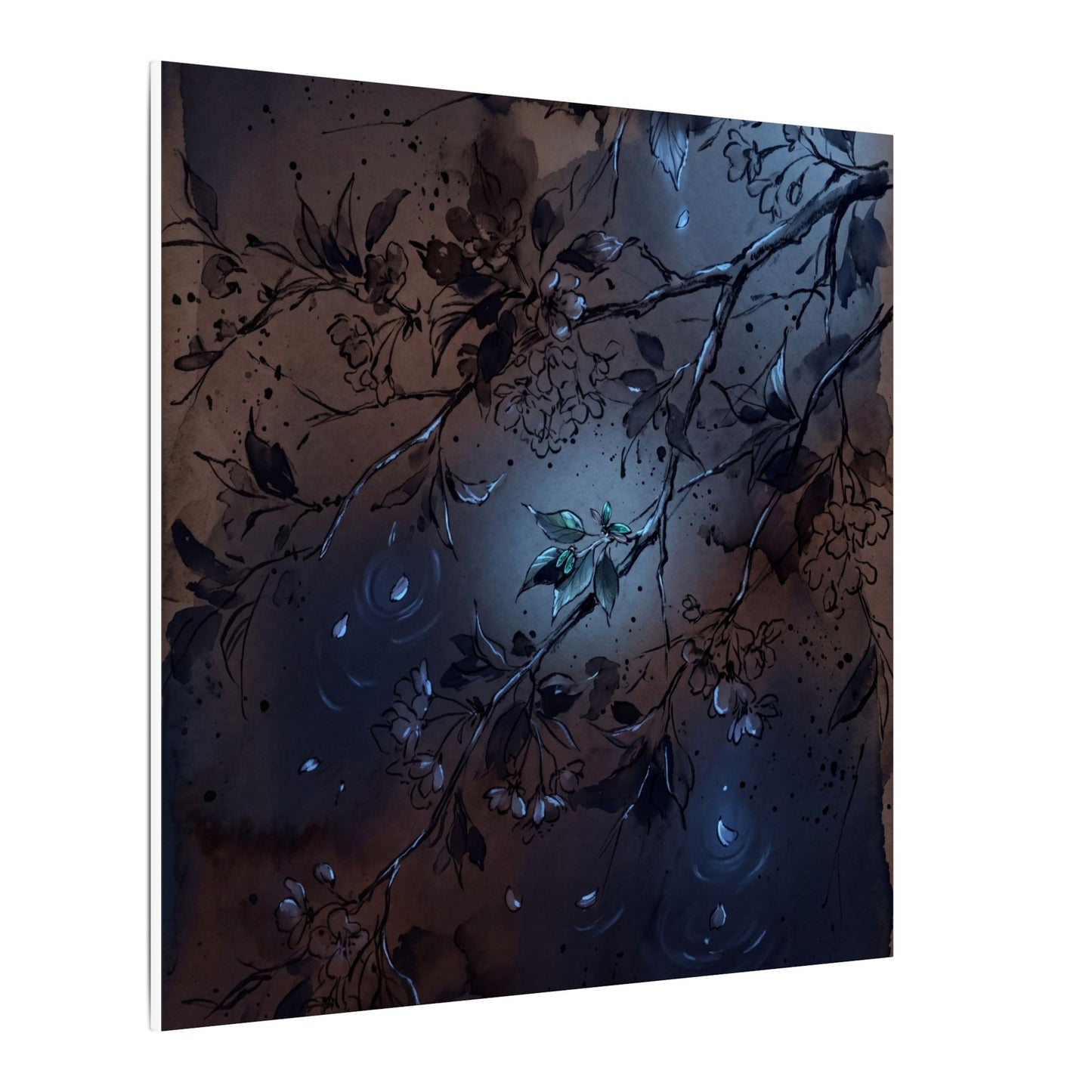 Bold Cherry Blossom Canvas Art - Charcoal Ink Dark Japandi