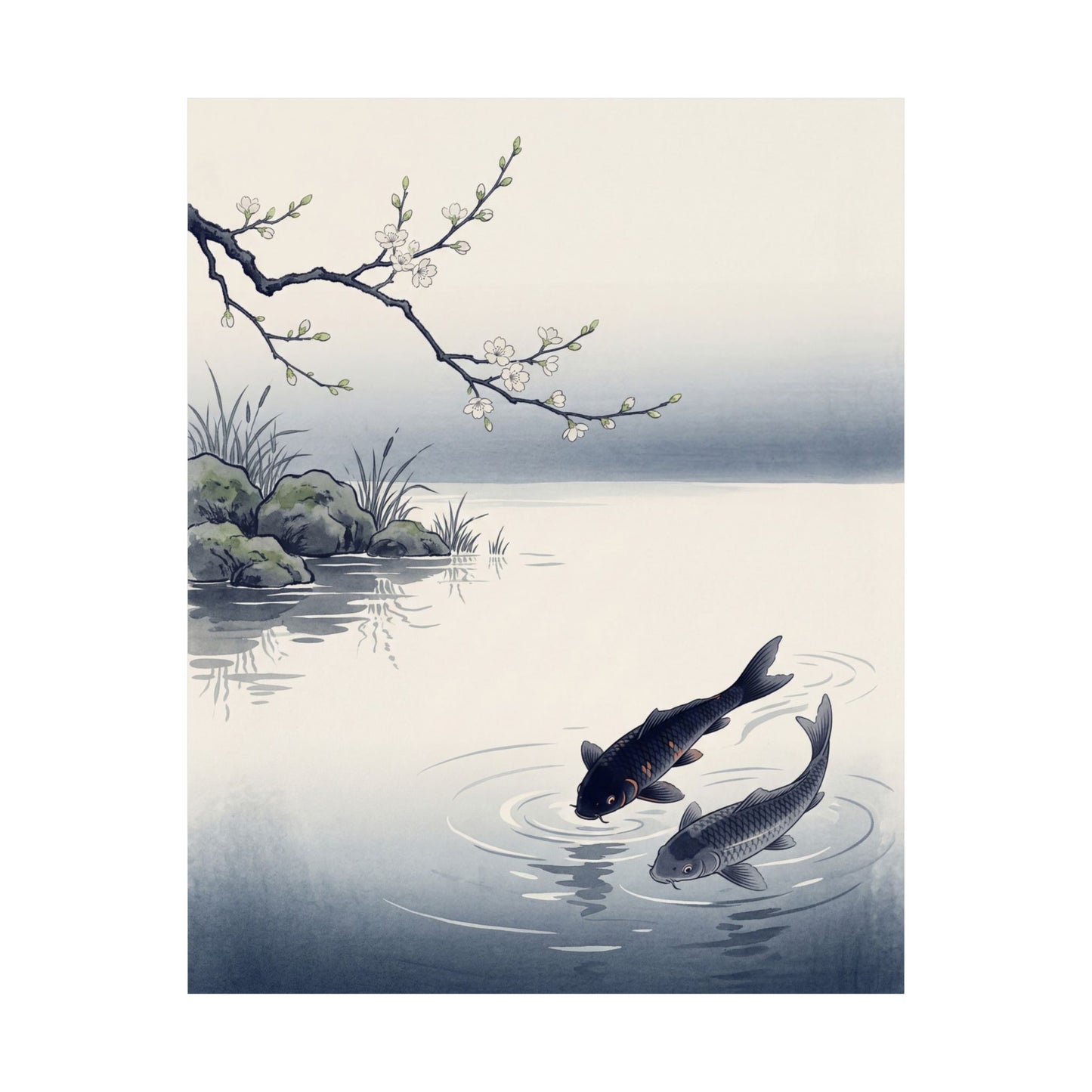 Calm Koi Pond Wall Art Print - Ukiyo E Inspired Zen