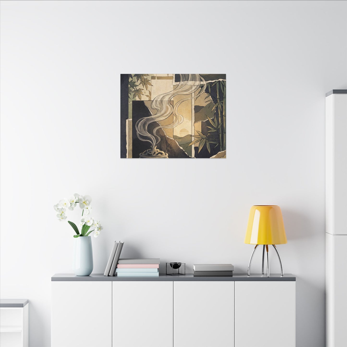 Tranquil Incense Smoke Canvas Art - Ukiyo E Inspired Zen