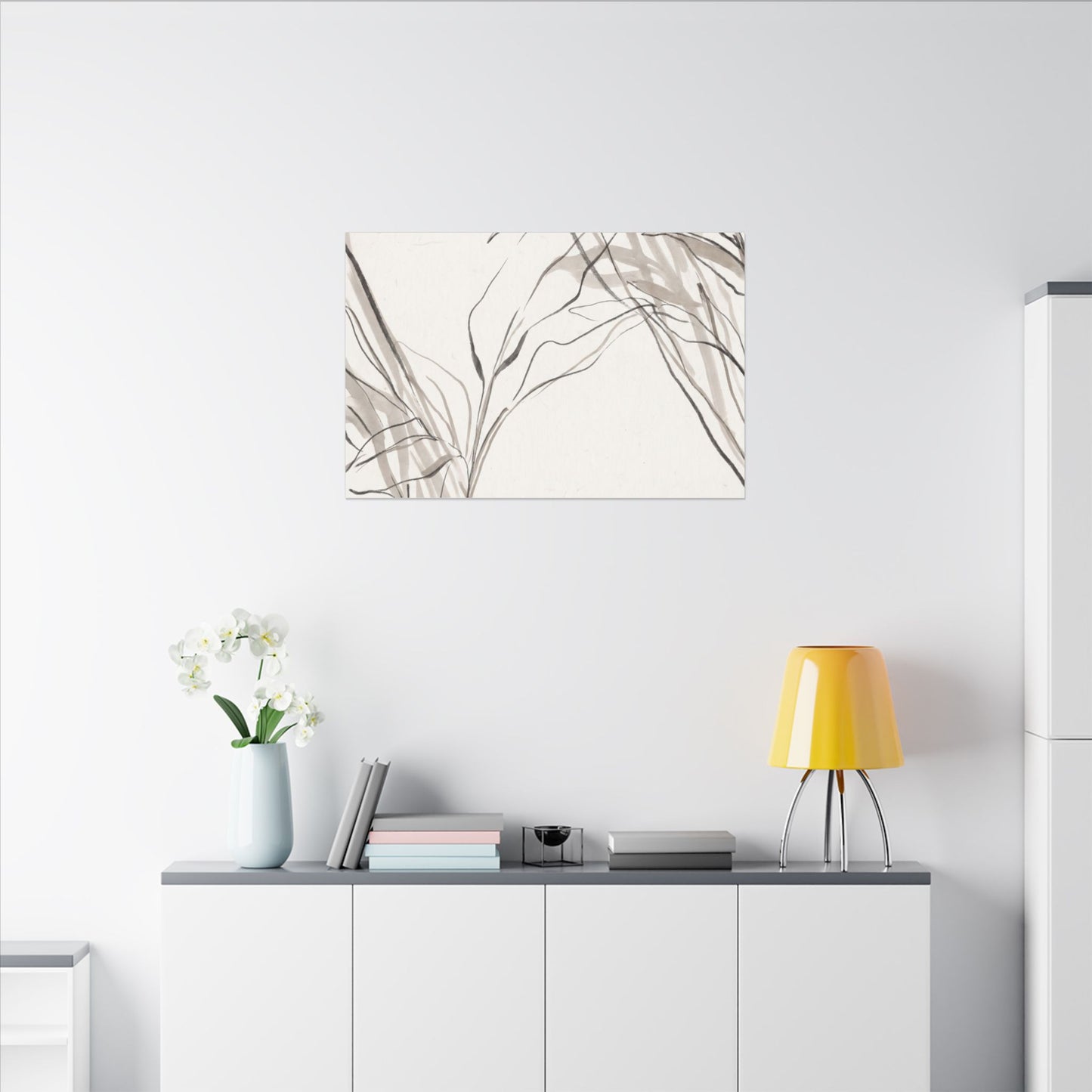 Neutral Shoji Screen Canvas Art - Minimal Line Japandi