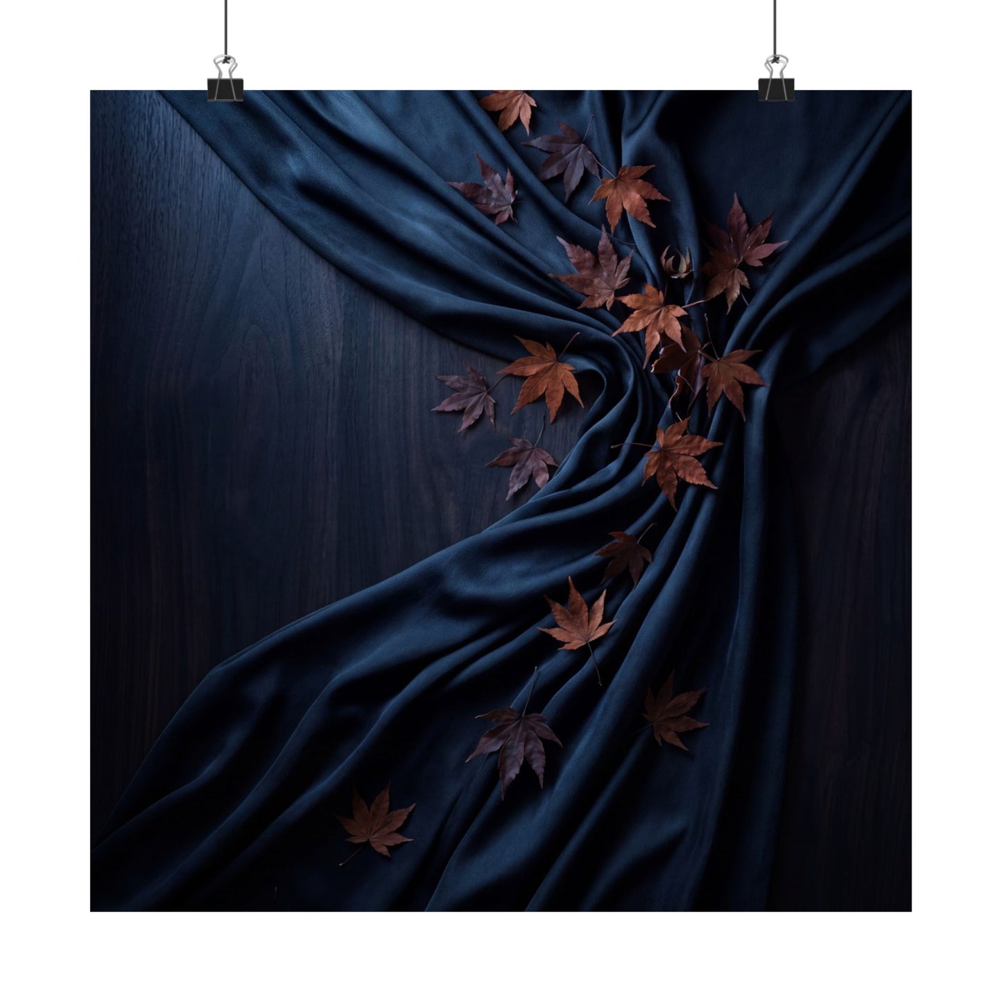 Dark Japandi Silk Drape in Moonlight | Moody Minimal Wall Art Print