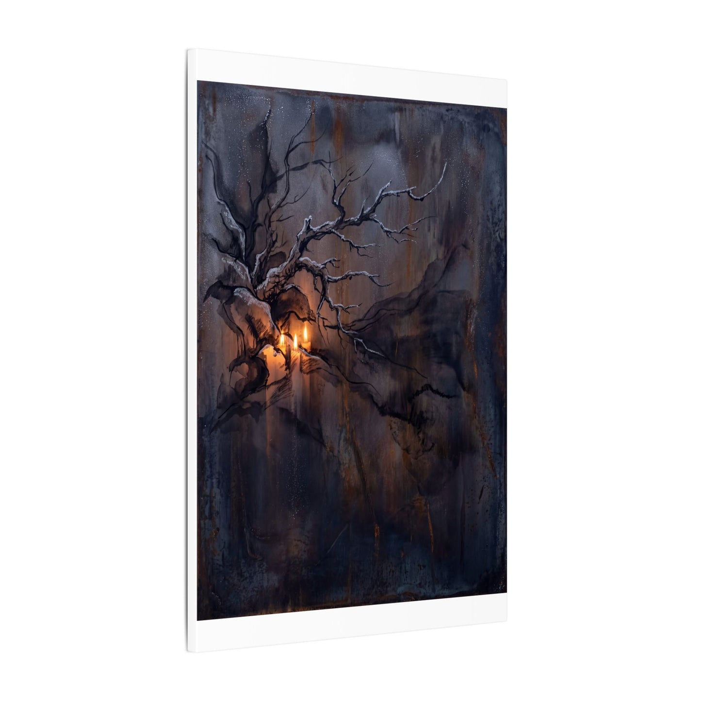 Winter Rust Patina Charcoal Ink Canvas Art | Atmospheric Decor