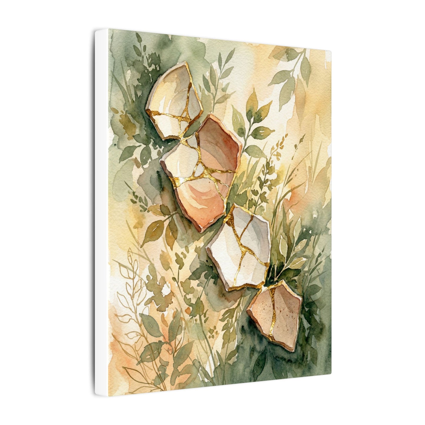 Japandi Broken Pottery in Golden Hour | Watercolor Canvas Art