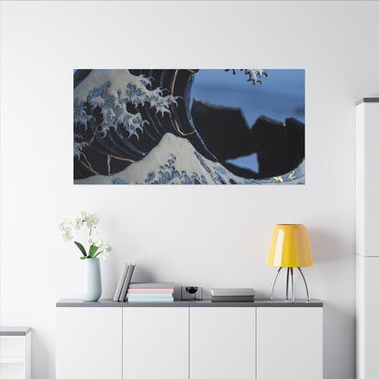 Ocean Wave Canvas Art | Winter Kintsugi Gold Repair Art