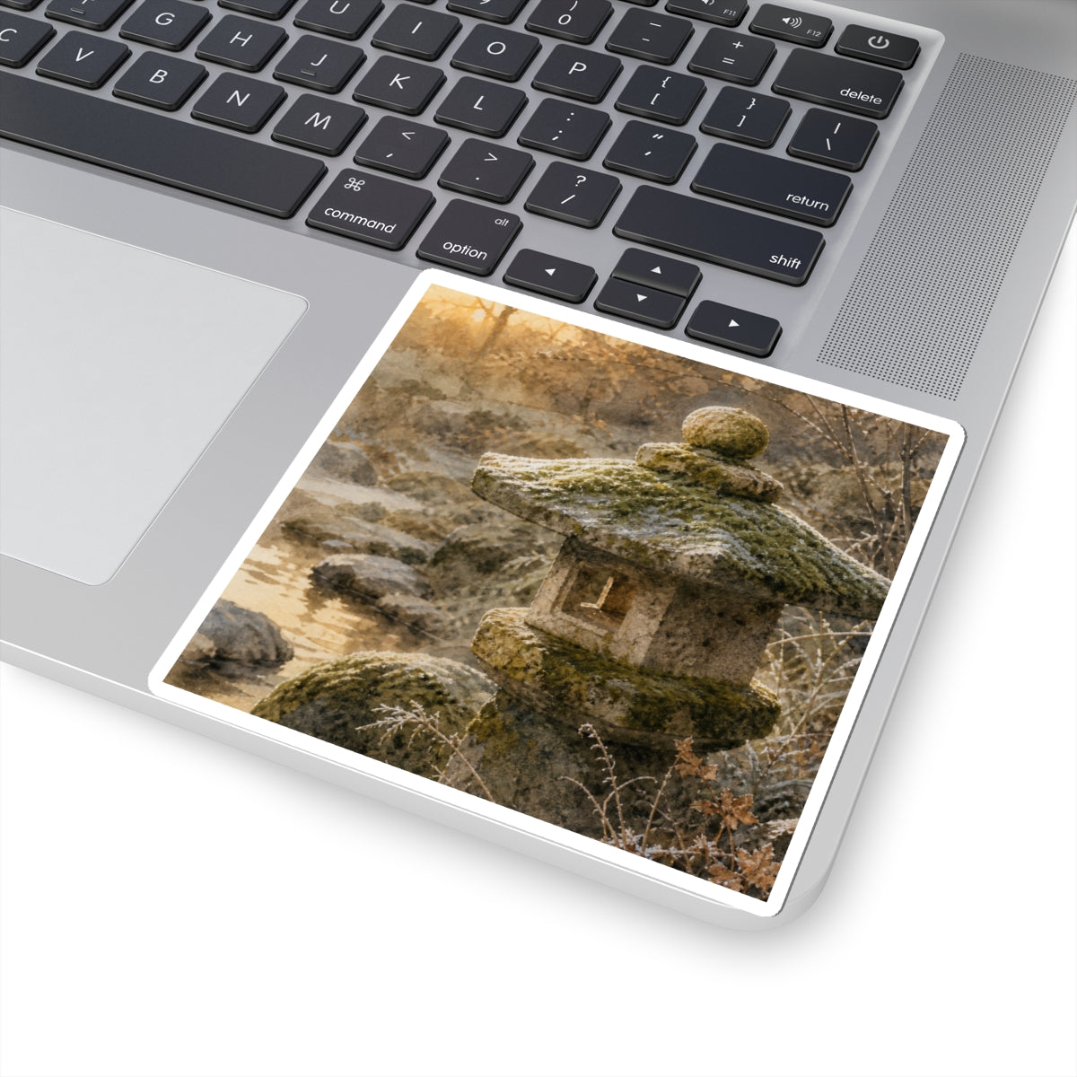 Stone Lantern Watercolor Sticker | Earthy Japandi Art