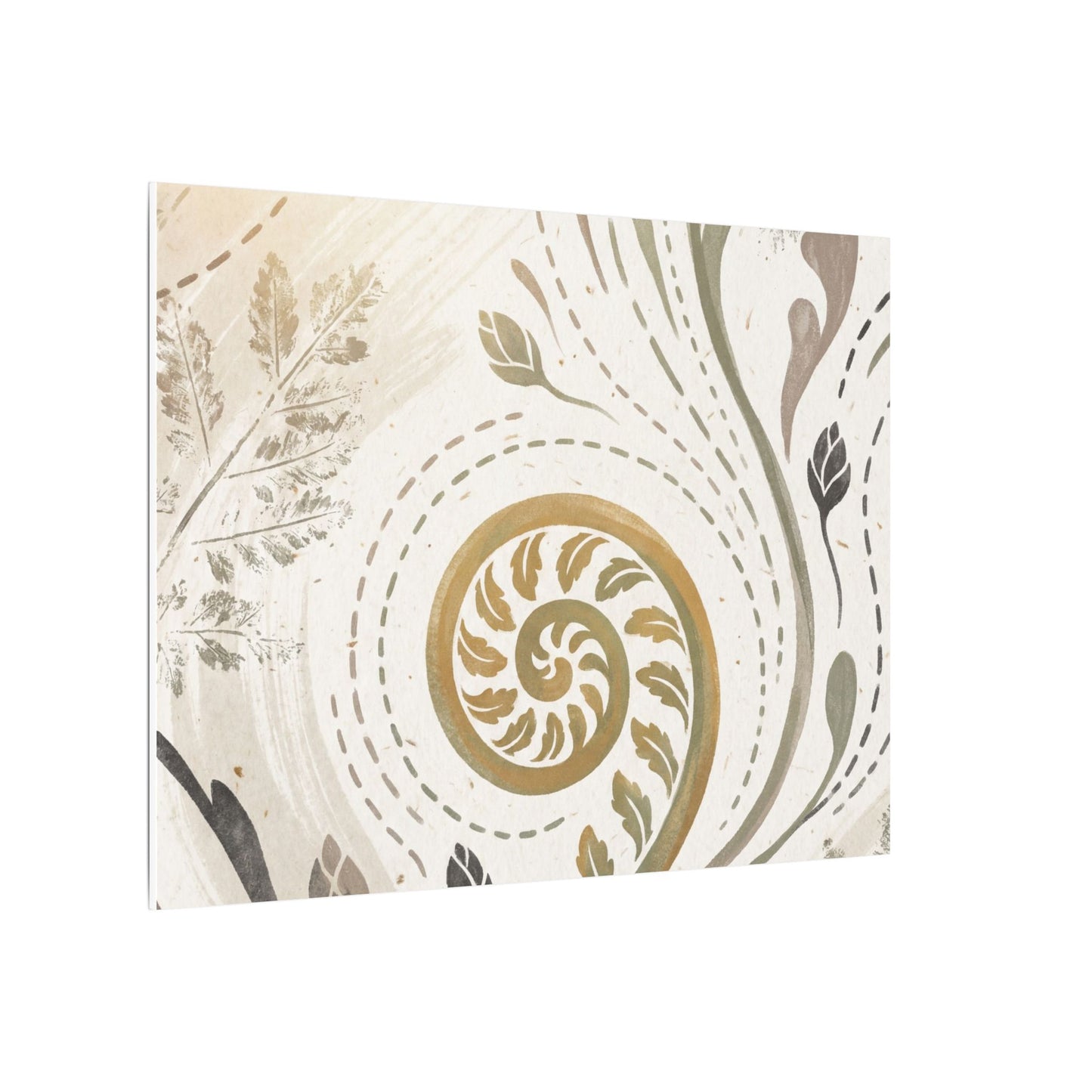 Japandi Fern Unfurling in Golden Hour | Japanese Pattern Canvas Art