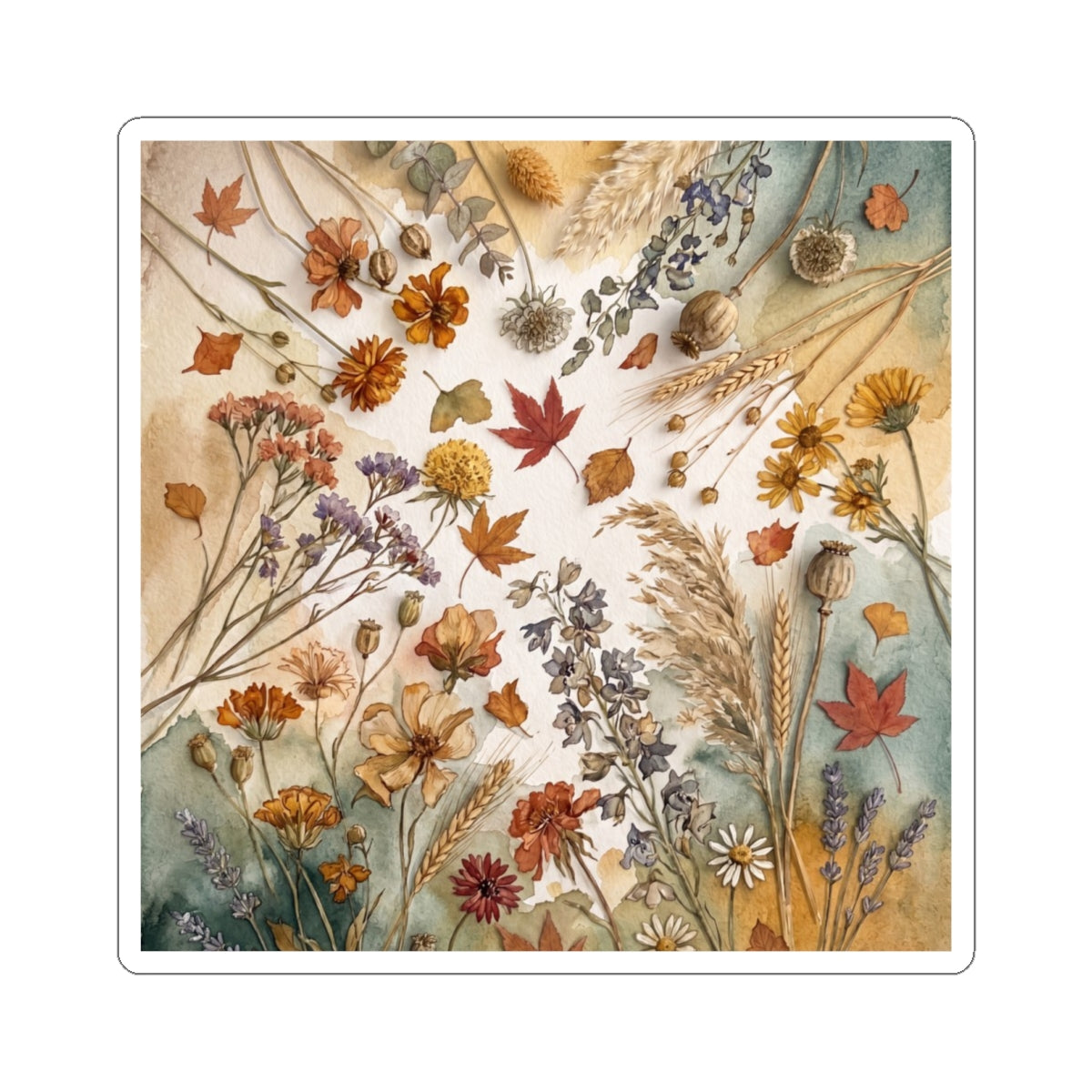 Mono No Aware Dried Flowers Sticker - Japandi Watercolor