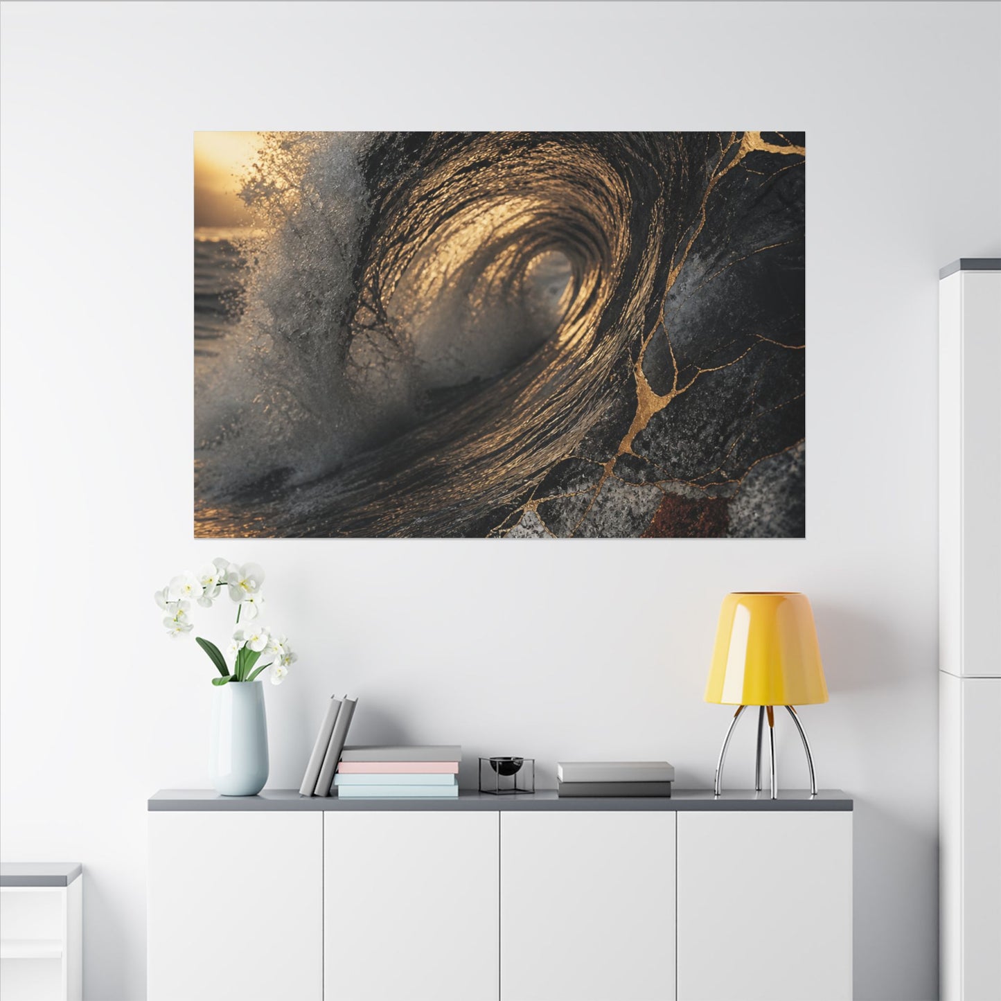 Kanso Ocean Wave Canvas Art - Kintsugi Gold Vein