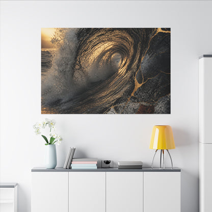 Kanso Ocean Wave Canvas Art - Kintsugi Gold Vein