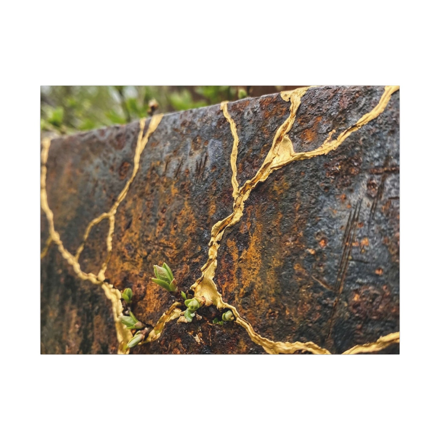Mono No Aware Rust Patina Canvas Art - Kintsugi Gold Repair