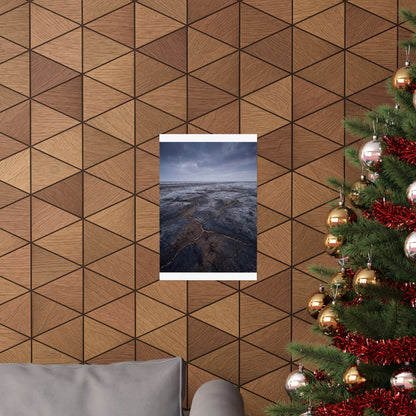 Cracked Earth Dark Texture Wall Art Print | Bold Dark Japandi Art