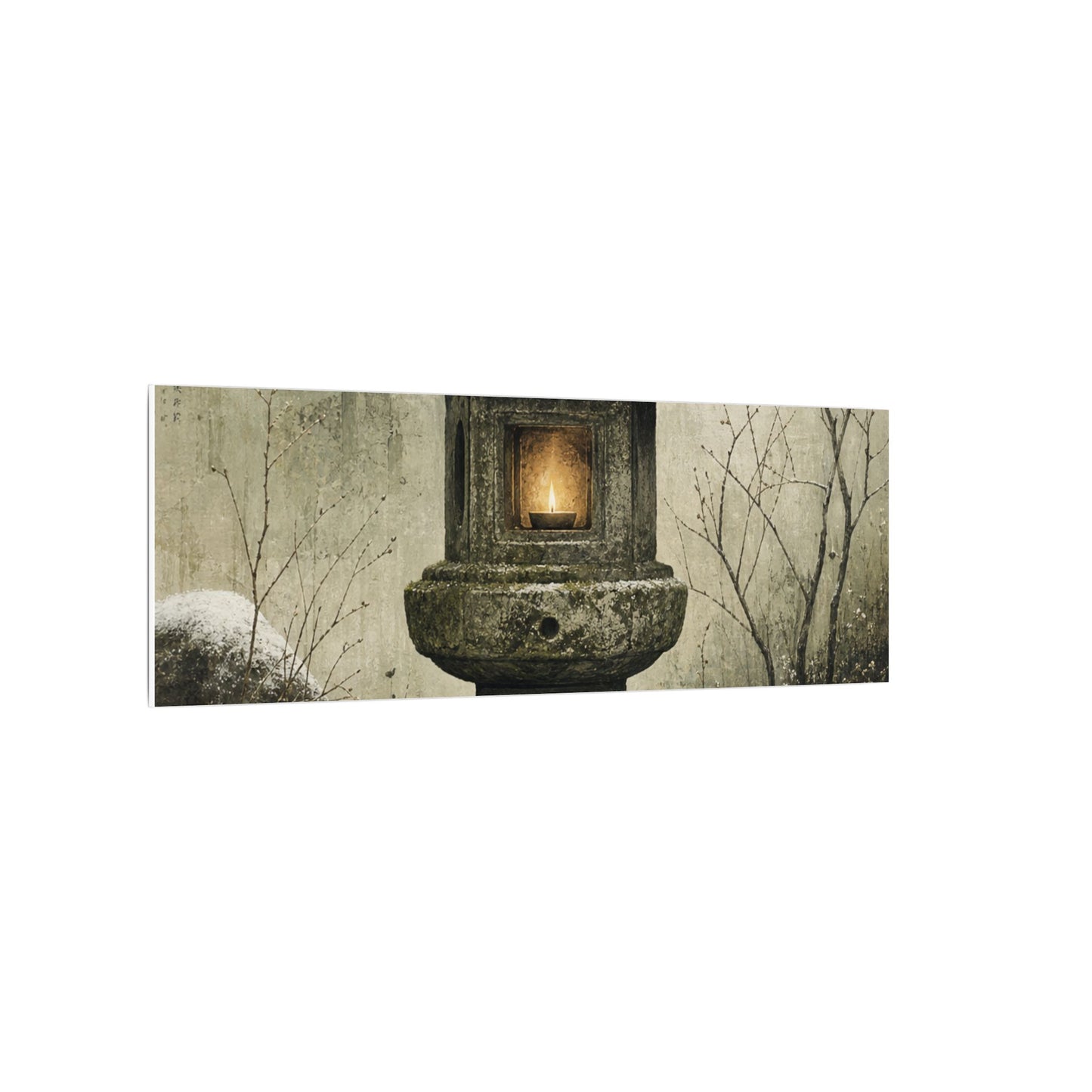 Stone Lantern Winter Canvas Art | Japandi Neutral Design
