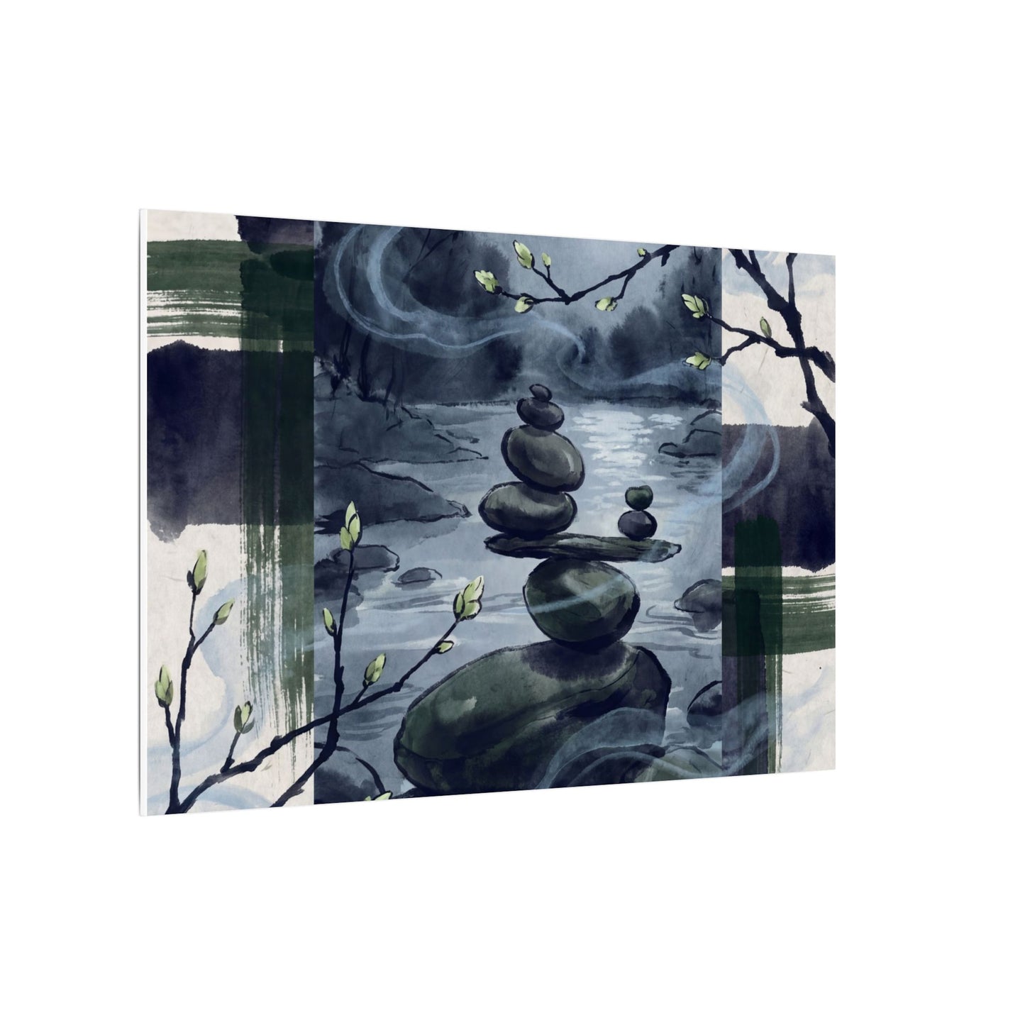 Moonlight River Stones Canvas Art - Zen Shibui