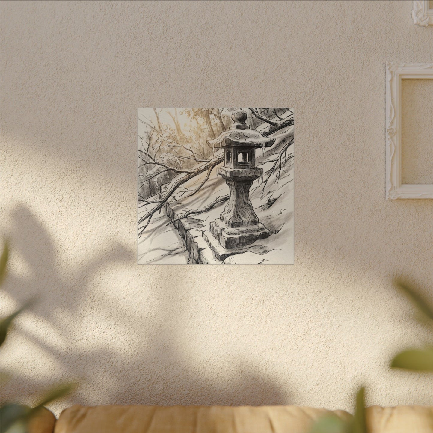Golden Hour Stone Lantern Canvas Art - Japandi Kanso