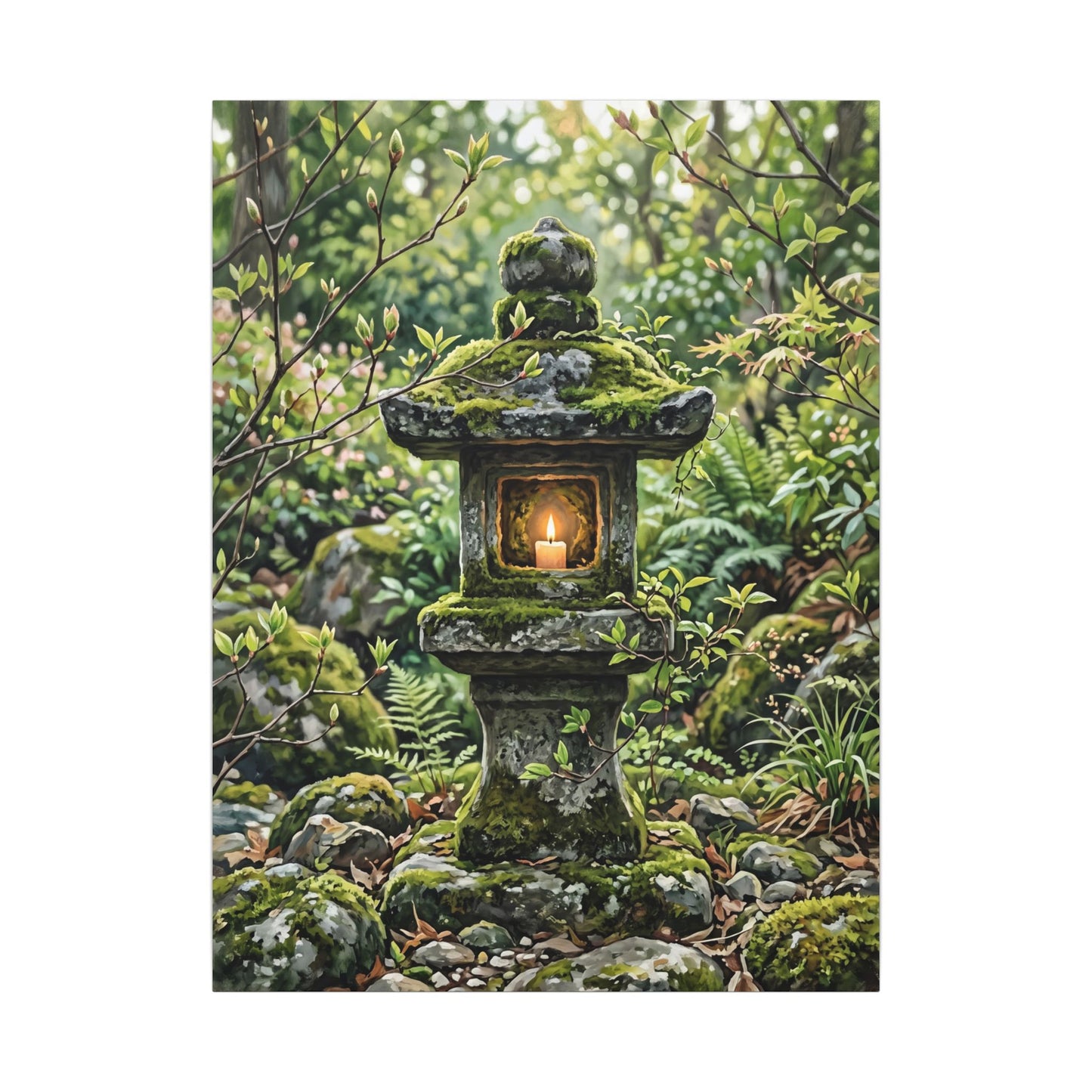 Neutral Stone Lantern Canvas Art - Japanese Pattern Japandi