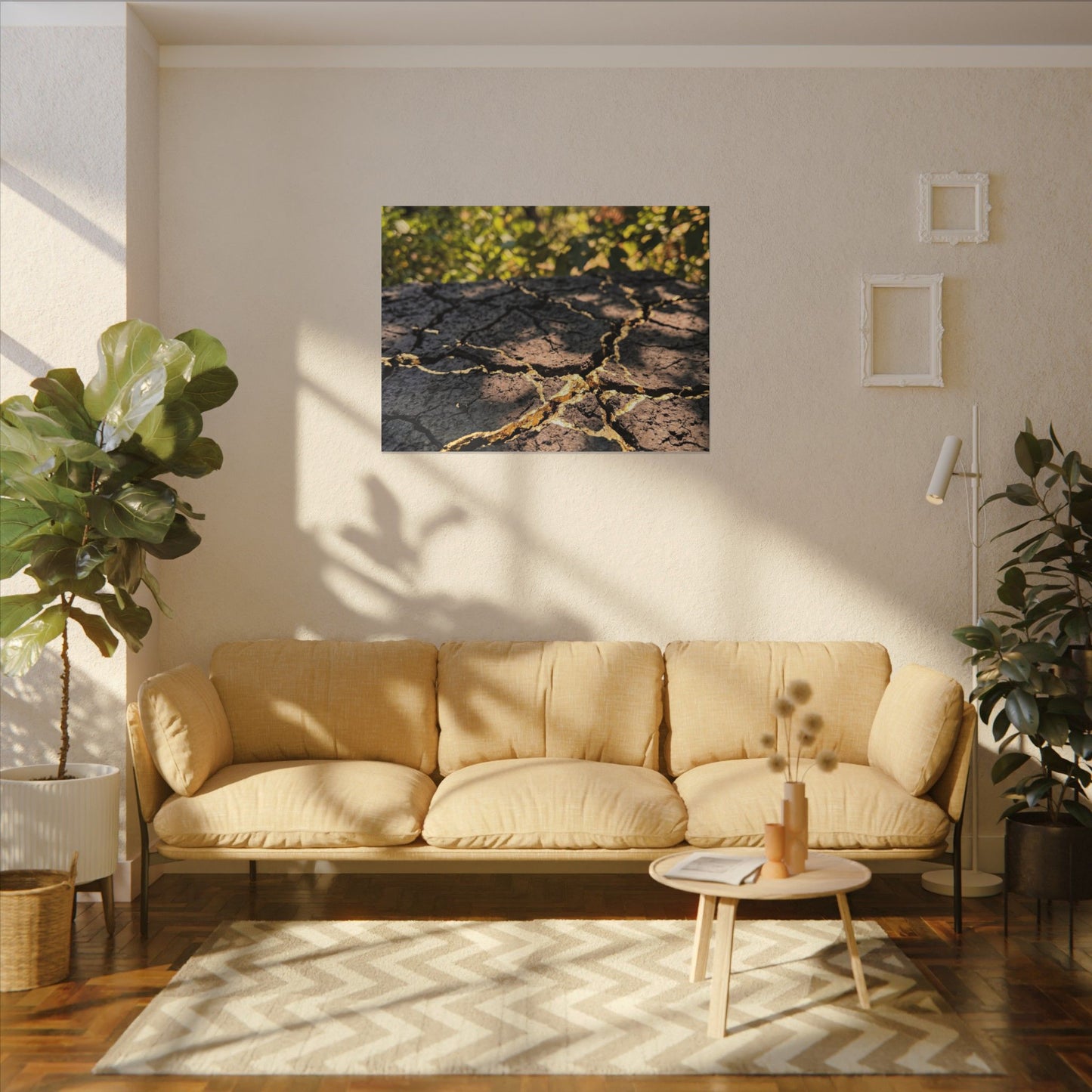 Shibui Cracked Earth Canvas Art - Kintsugi Gold Repair