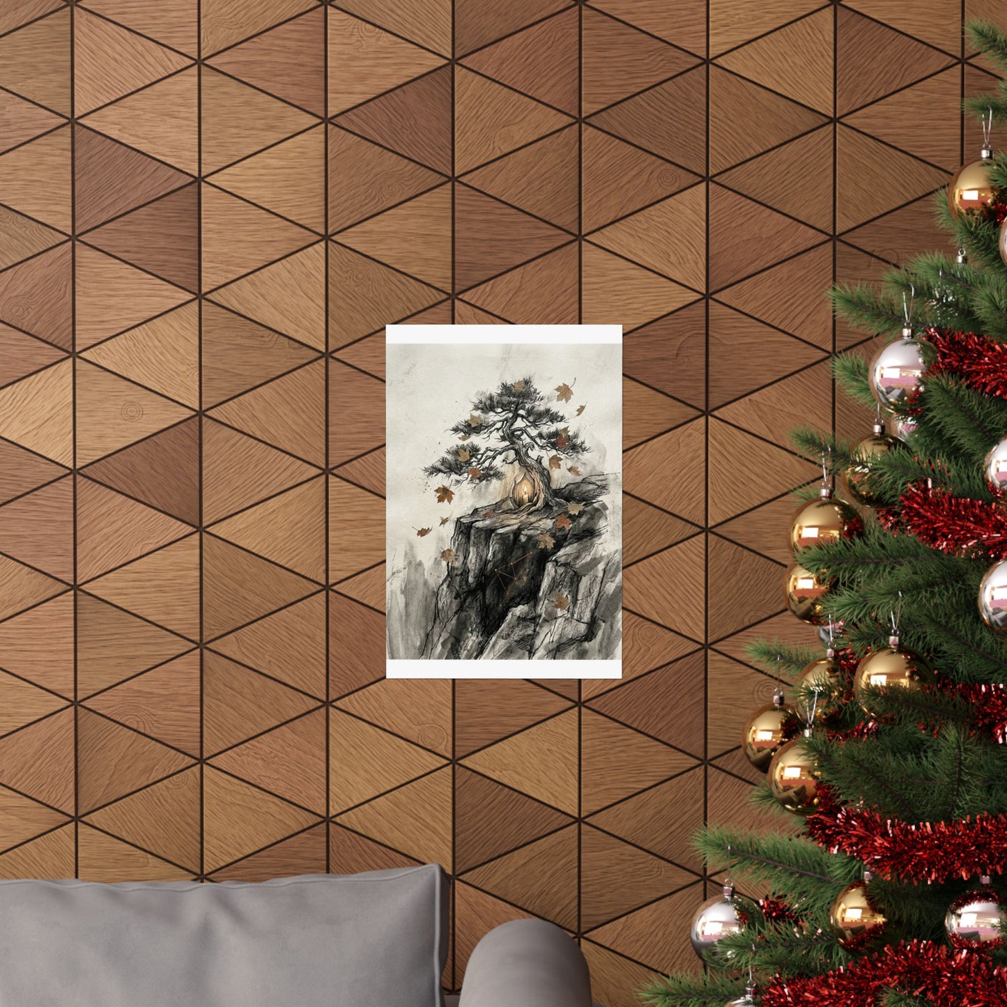 Pine Tree Autumn Wall Art Print | Japandi Elegant Design