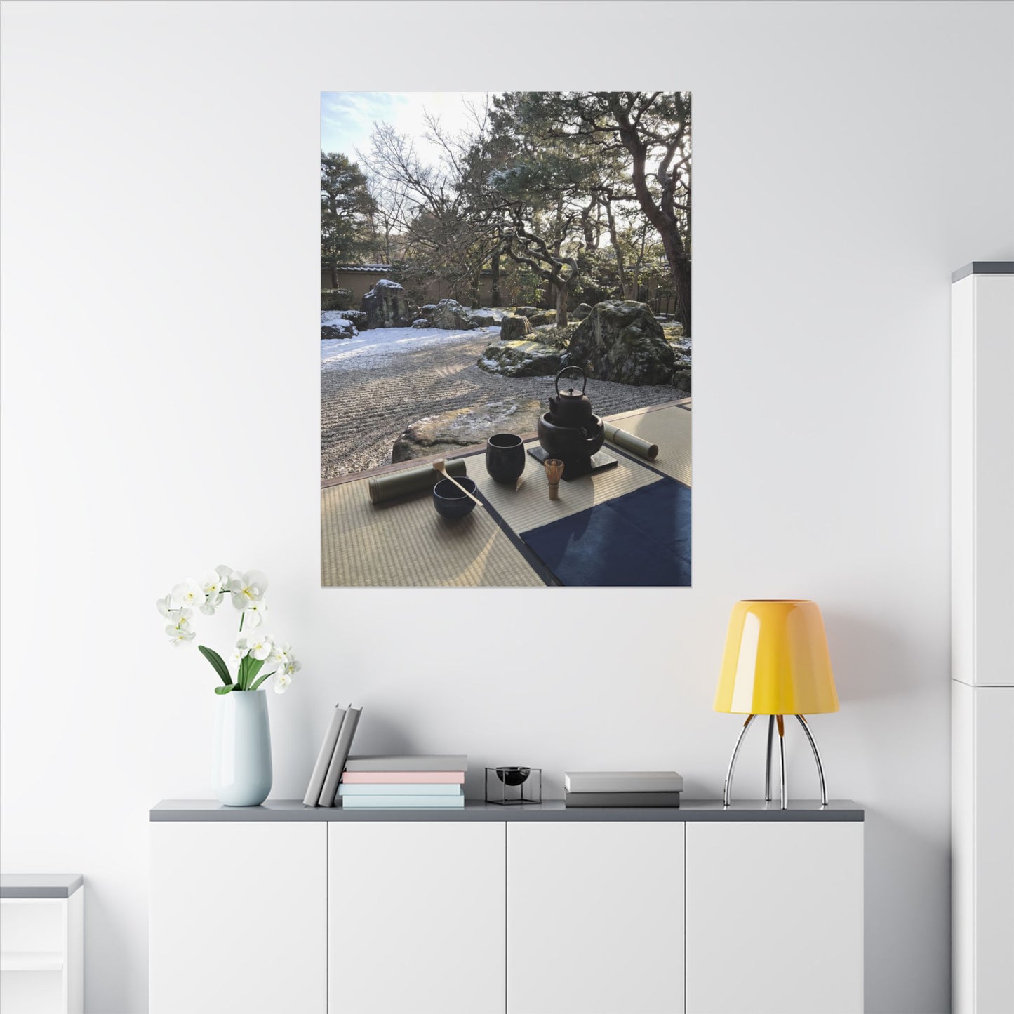Winter Tea Ceremony Karesansui Canvas Art | Serene Decor