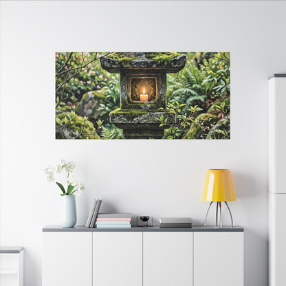 Neutral Stone Lantern Canvas Art - Japanese Pattern Japandi