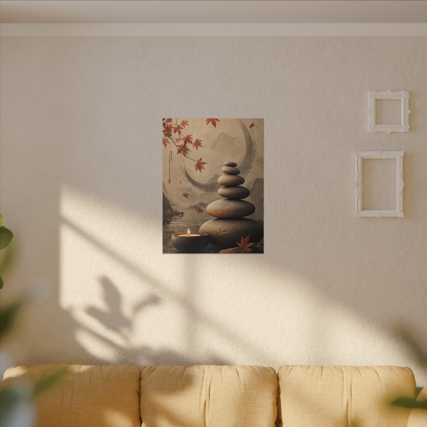 Japandi River Stones in Candlelight | Japanese Pattern Canvas Art