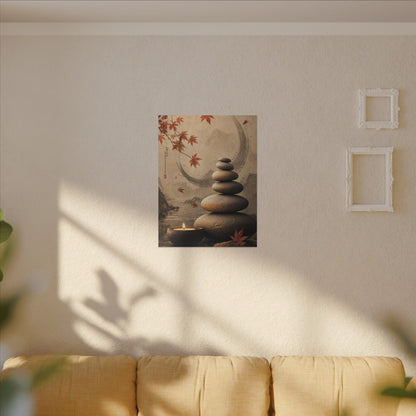 Japandi River Stones in Candlelight | Japanese Pattern Canvas Art