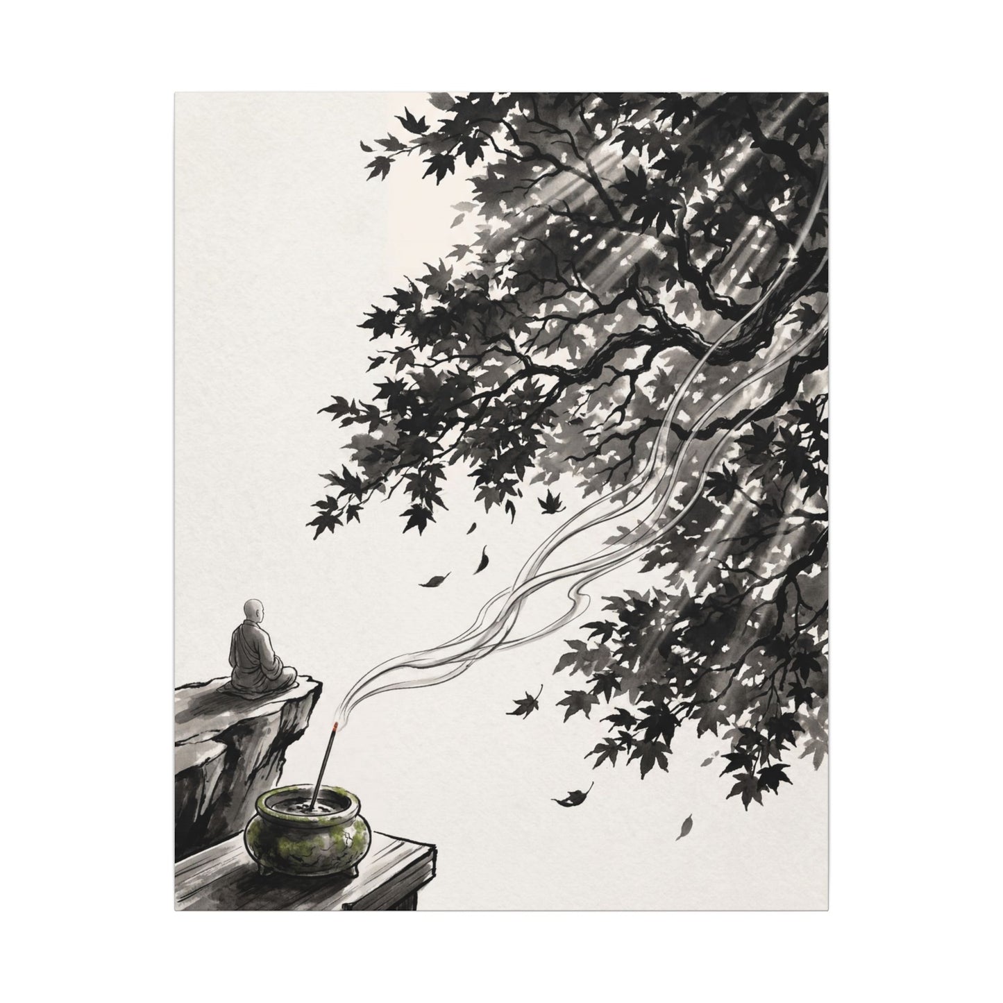Serene Incense Smoke Canvas Art - Ukiyo E Inspired Zen