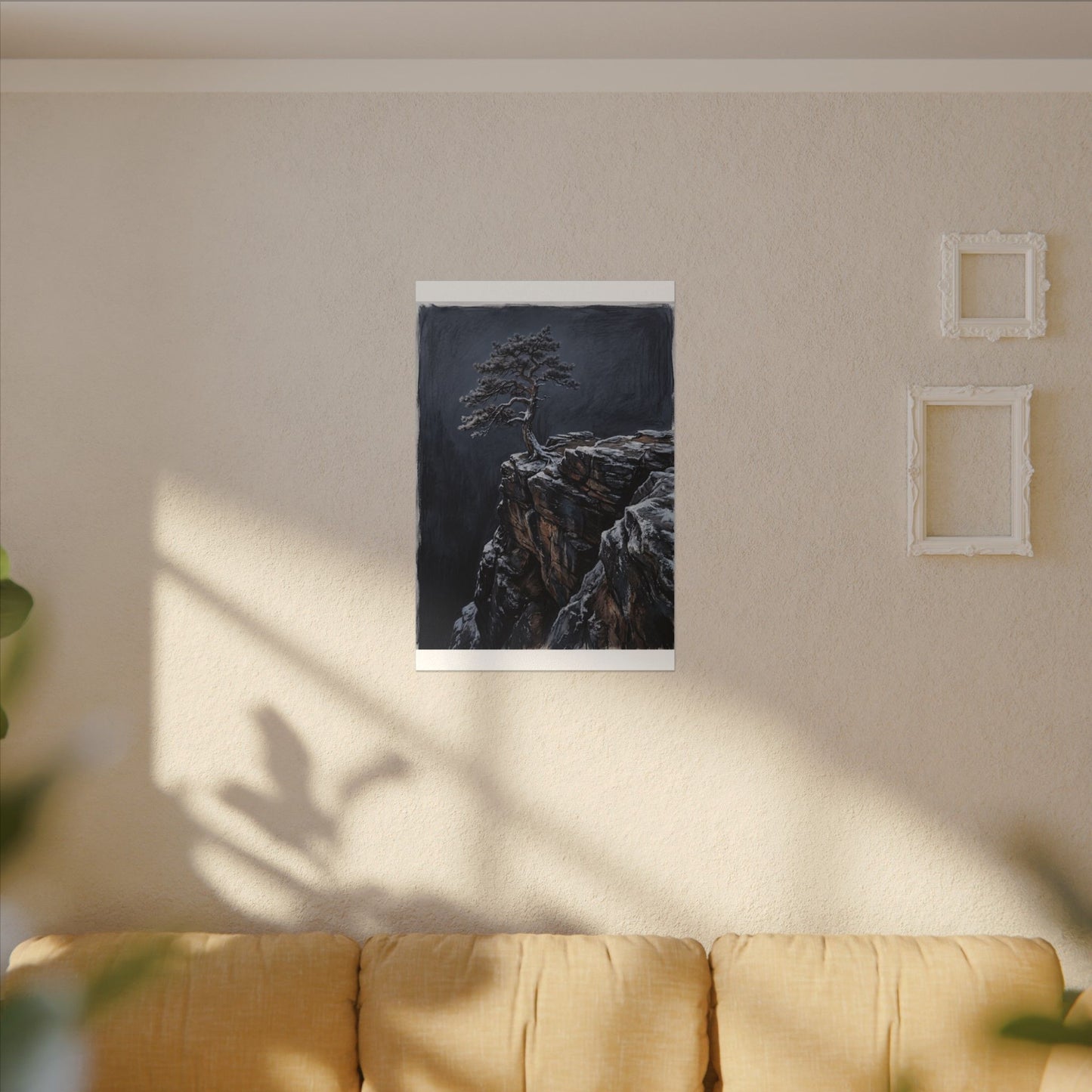 Dark Japandi Pine Tree in Dawn | Dark Texture Canvas Art