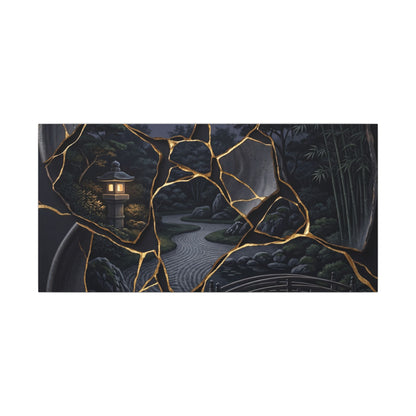 Kintsugi Moonlit Garden in Golden Hour | Gold Repair Canvas Art