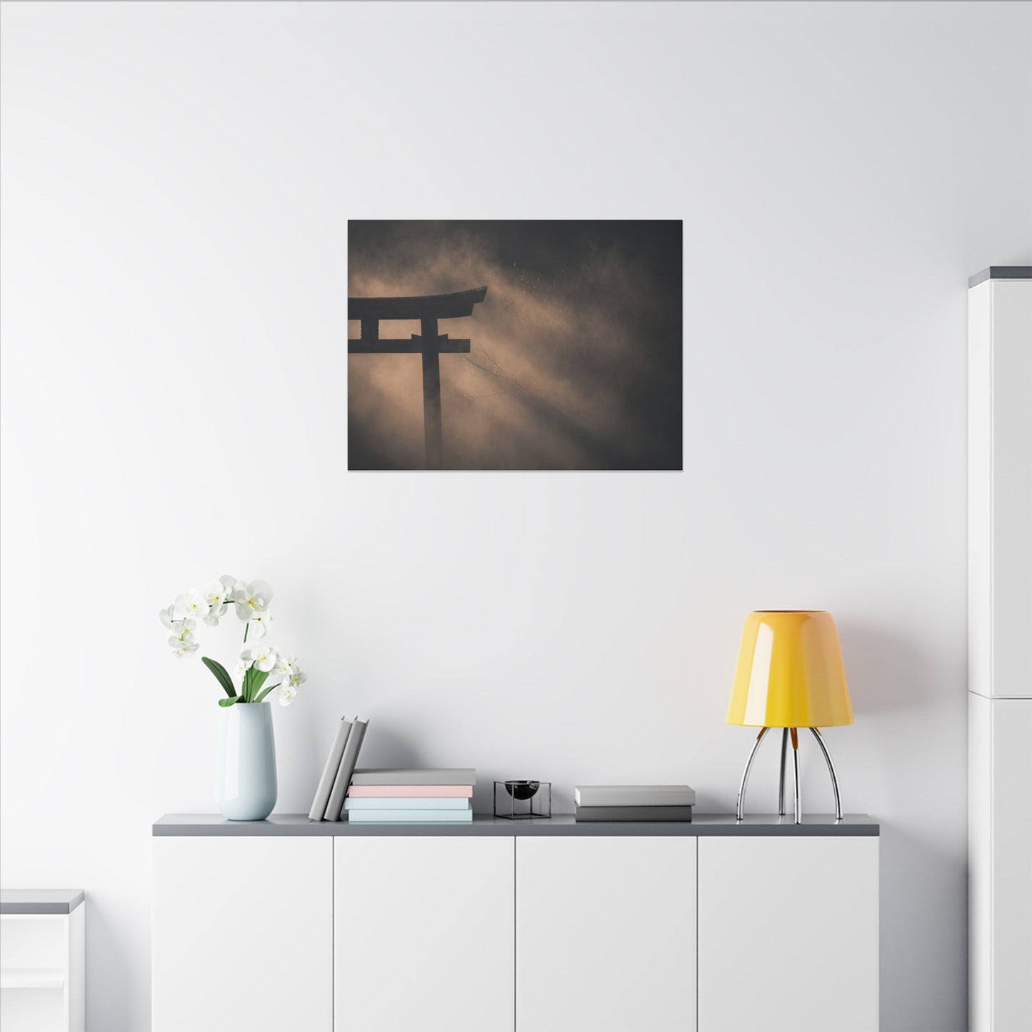 Torii Gate Shadow Zen Canvas Art | Bold Dark Japandi Art