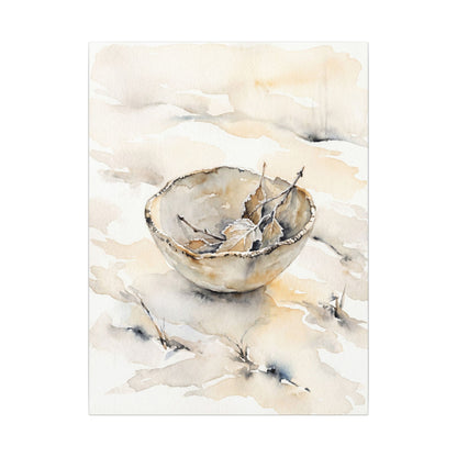 Ceramic Bowl Canvas Art | Winter Japandi Watercolor Art
