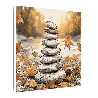 Earthy River Stones Canvas Art - Minimal Line Japandi