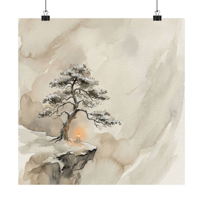 Warm Pine Tree Wall Art Print - Watercolor Japandi