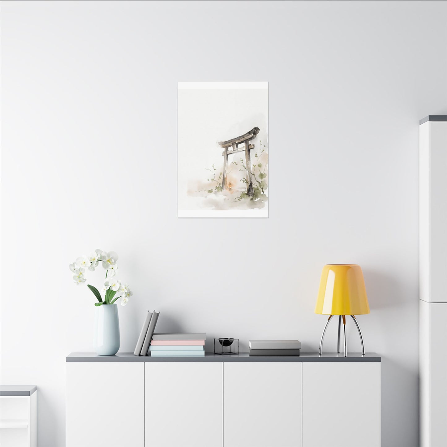 Fukinsei Torii Gate Canvas Art - Japandi Watercolor