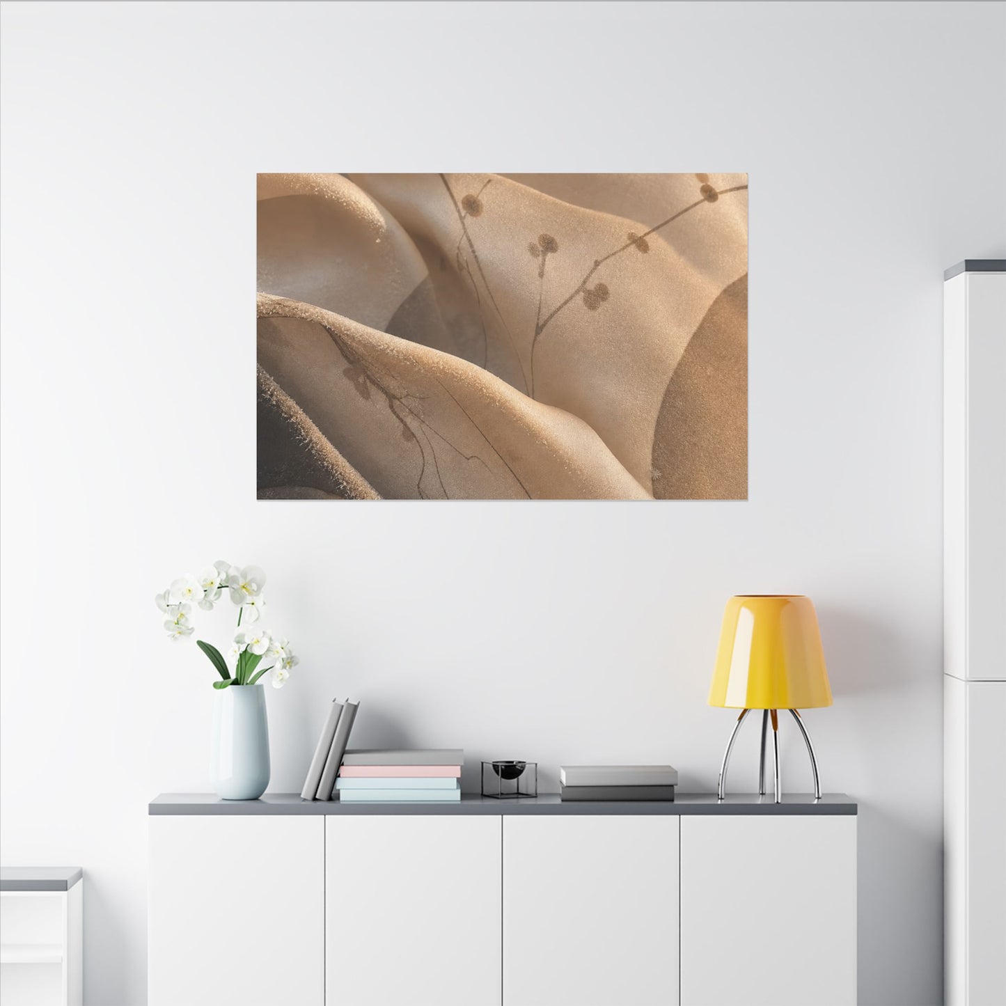 Japandi Silk Drape in Golden Hour | Japanese Pattern Canvas Art