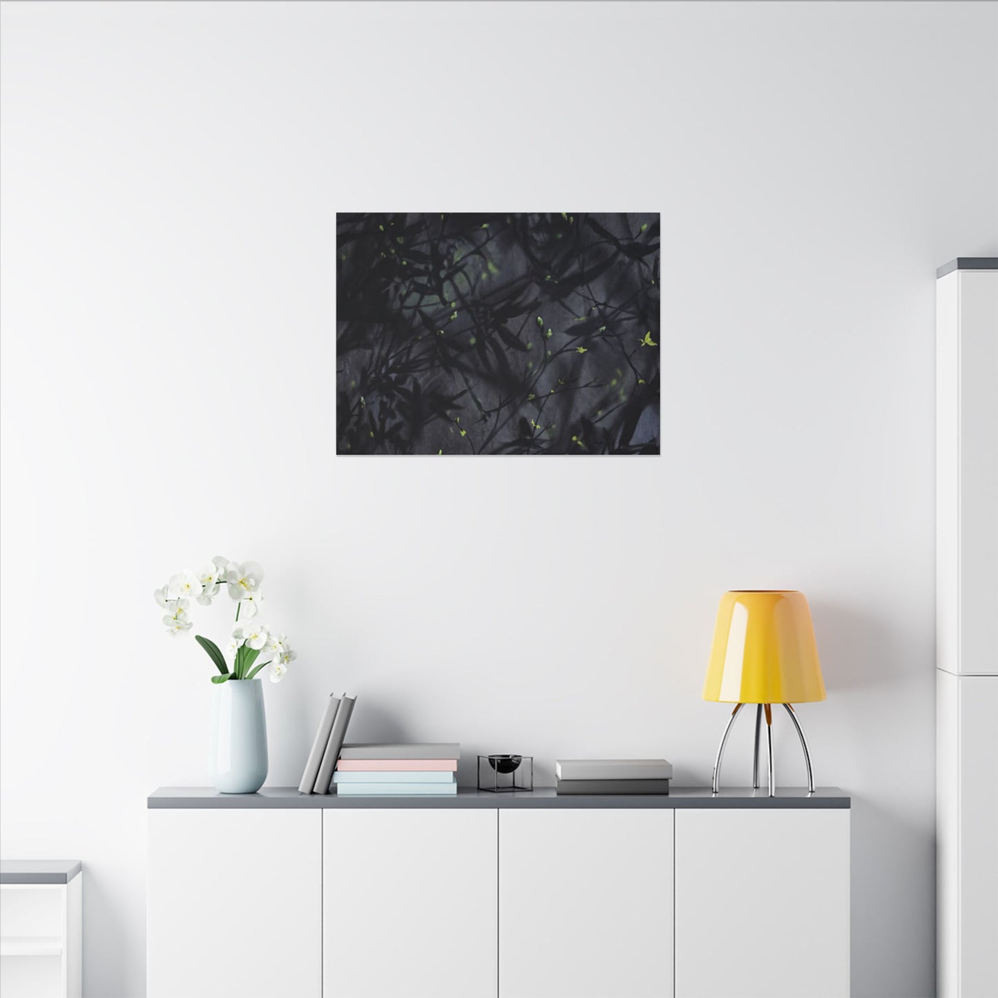 Shadow Play Spring Canvas Art | Dark Japandi Atmospheric Design