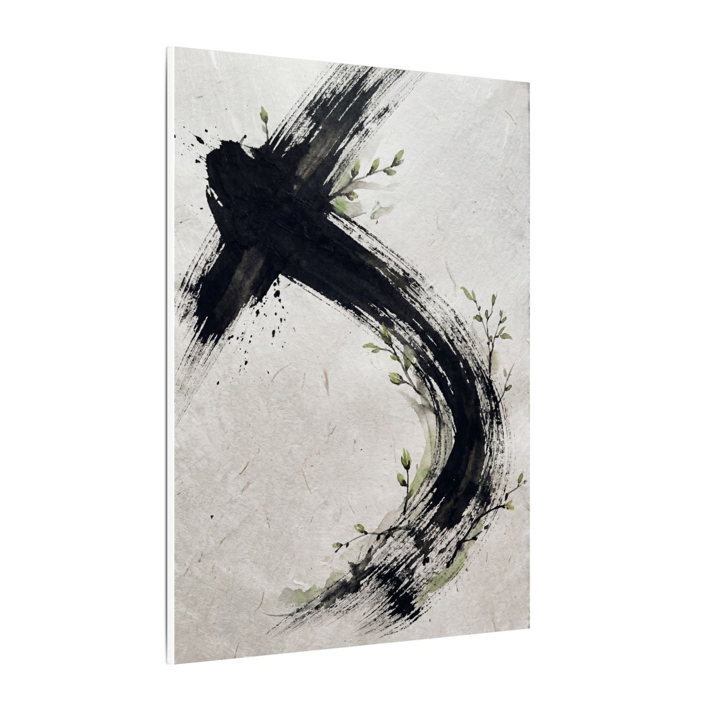 Ink Brushstroke Spring Canvas Art | Dark Japandi Sophisticated Design