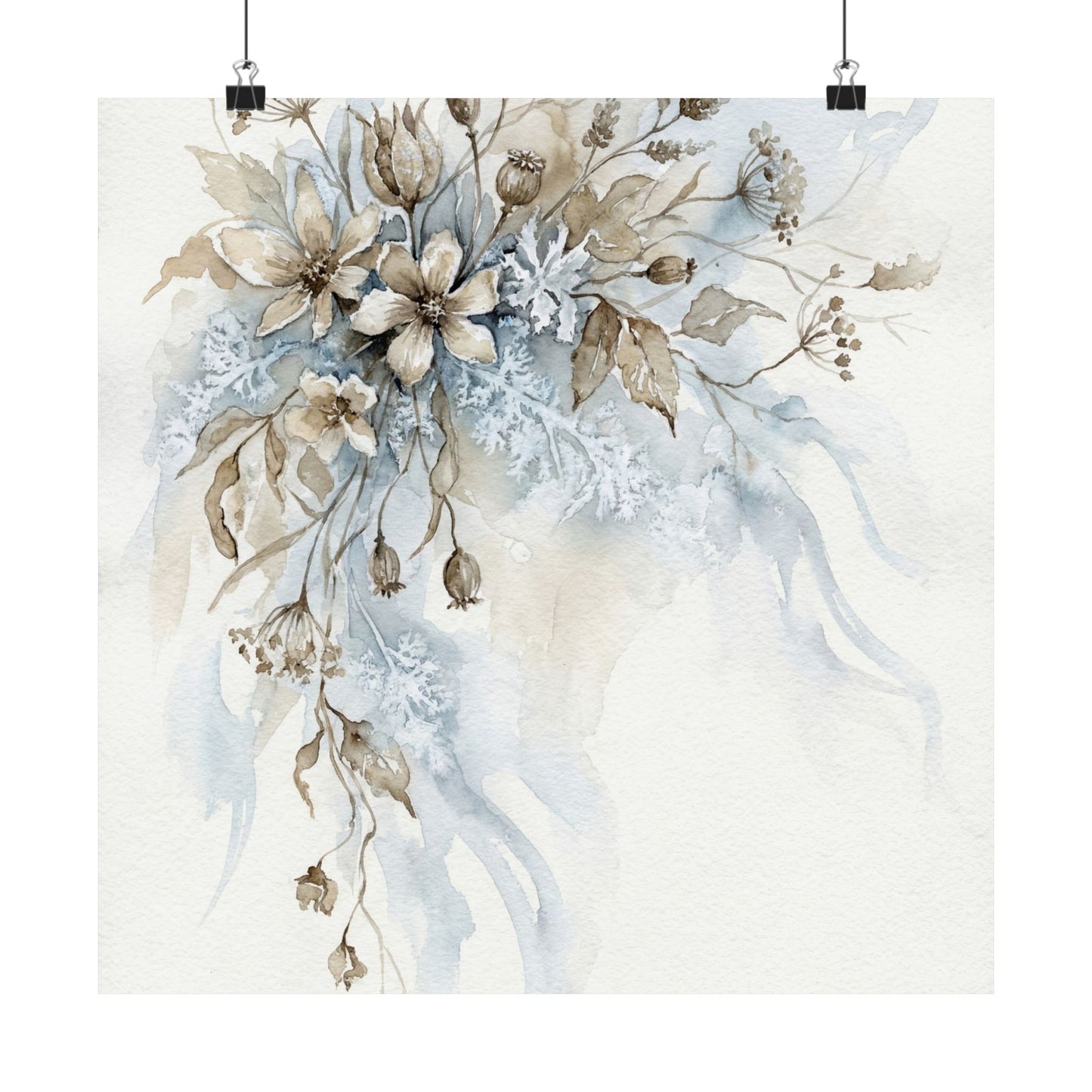 Japandi Dried Flowers in Moonlight | Watercolor Wall Art Print