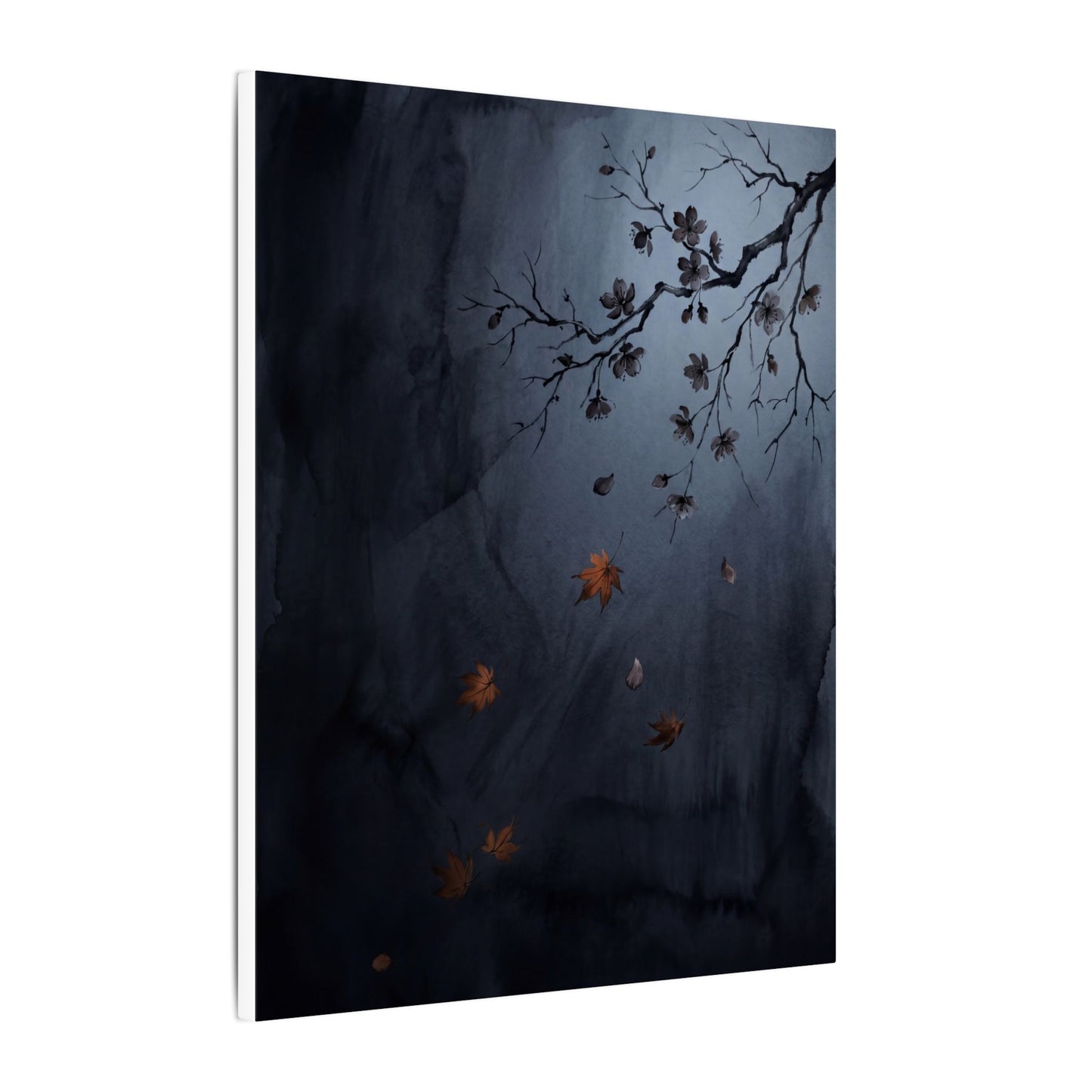 Autumn Cherry Blossom Charcoal Ink Canvas Art | Atmospheric Decor