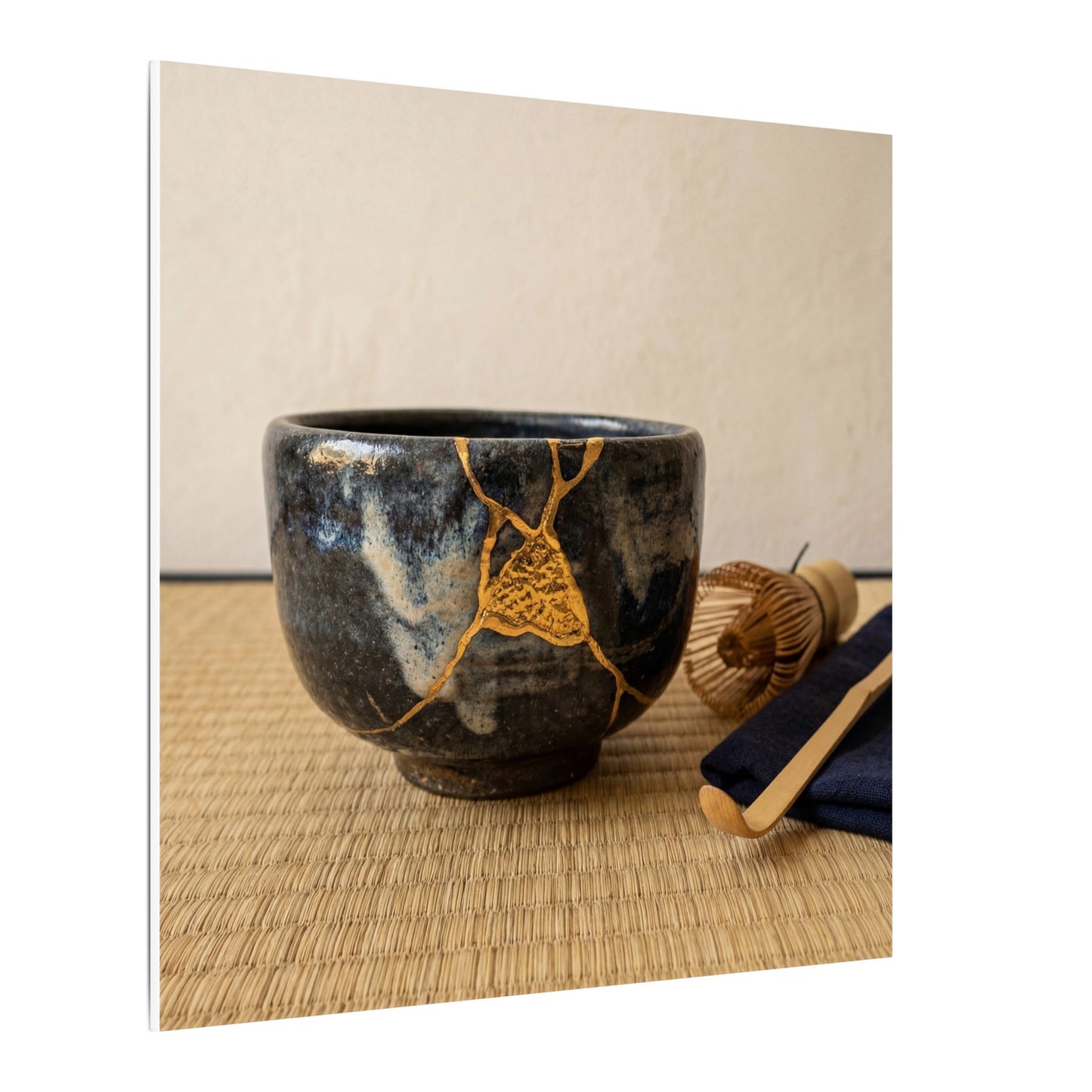 Kanso Tea Ceremony Canvas Art - Kintsugi Gold Vein