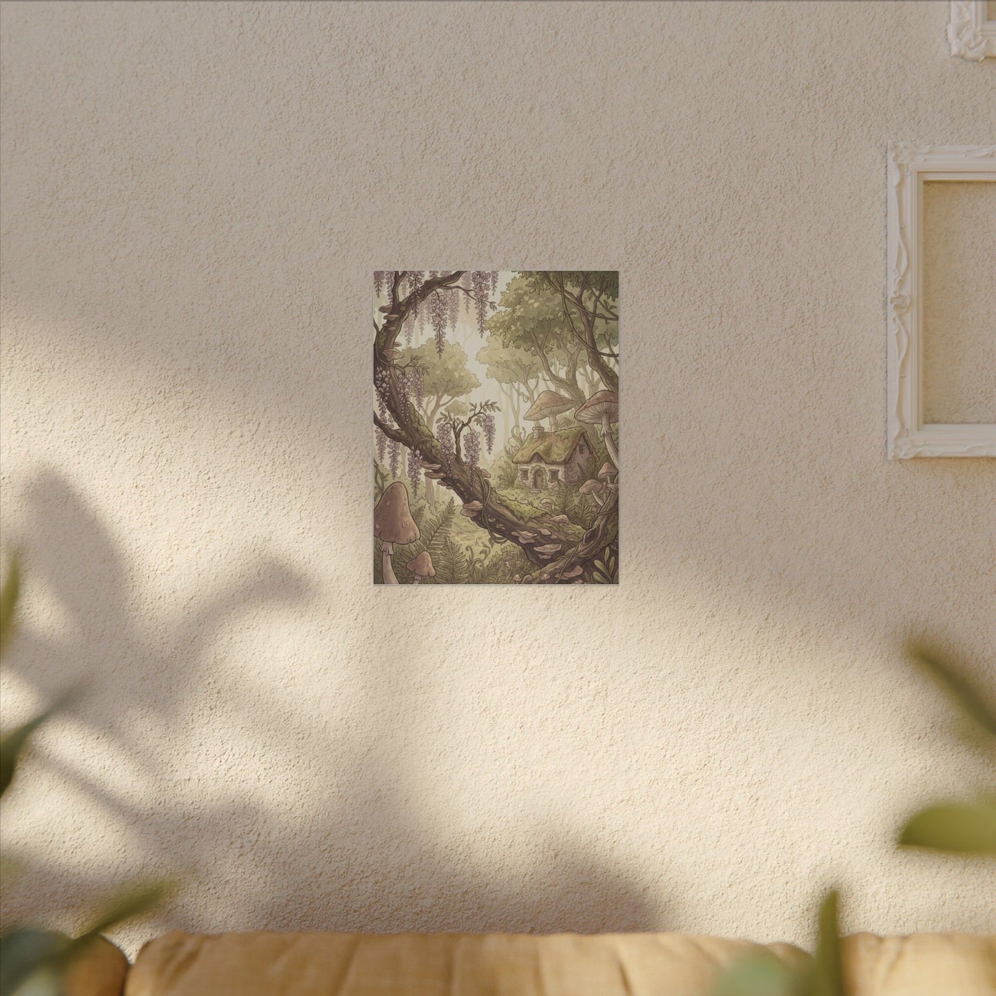 Summer Wisteria Mushroom Illustration Canvas Art | Enchanting Decor