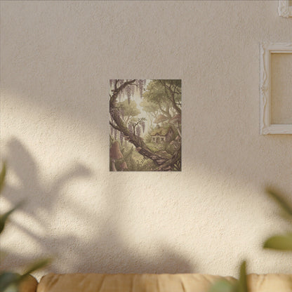 Summer Wisteria Mushroom Illustration Canvas Art | Enchanting Decor