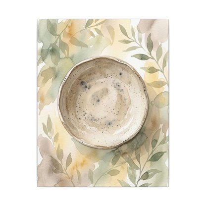 Ceramic Bowl Watercolor Canvas Art | Warm Japandi Art